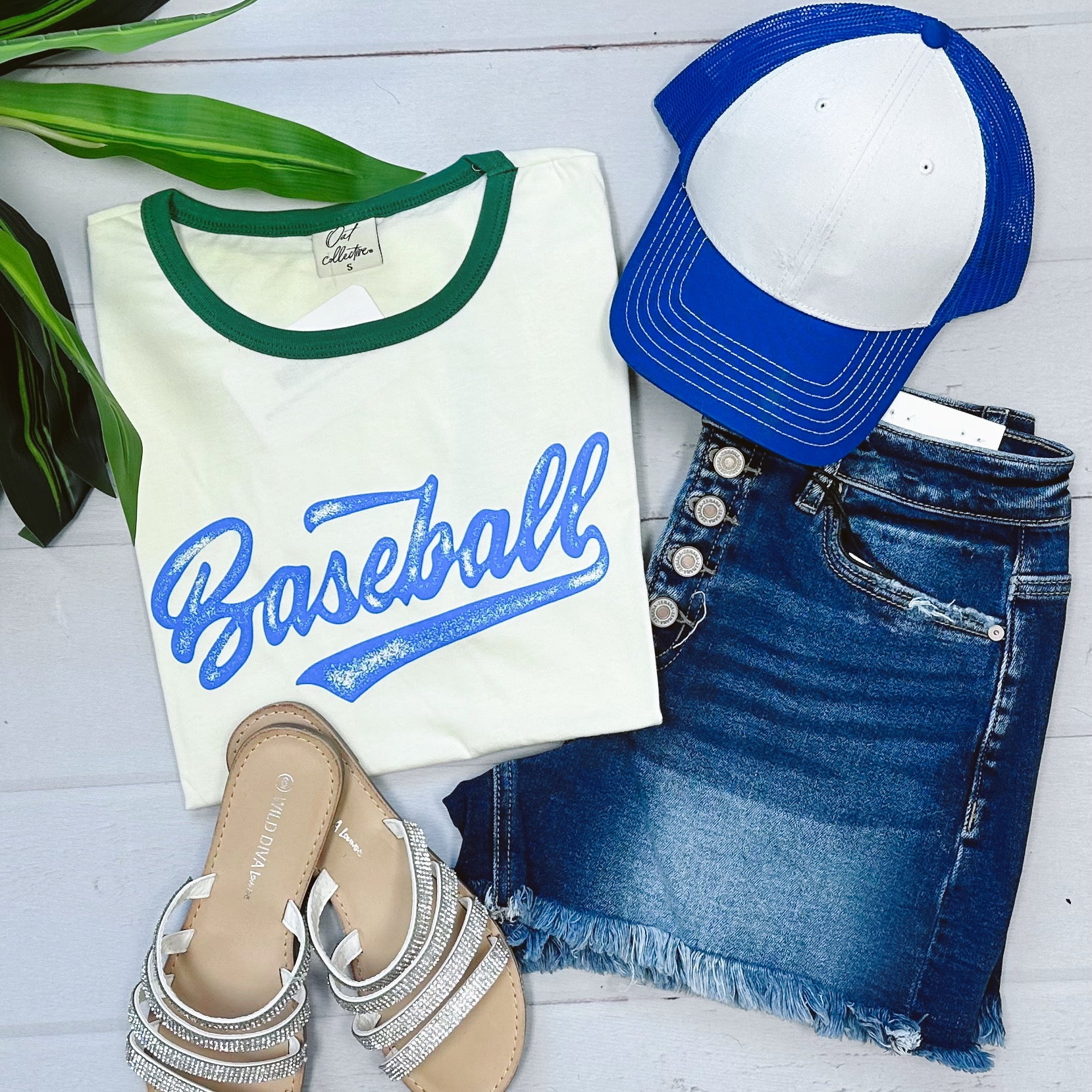 Retro Rim Baseball Graphic Tee - Blue | Green